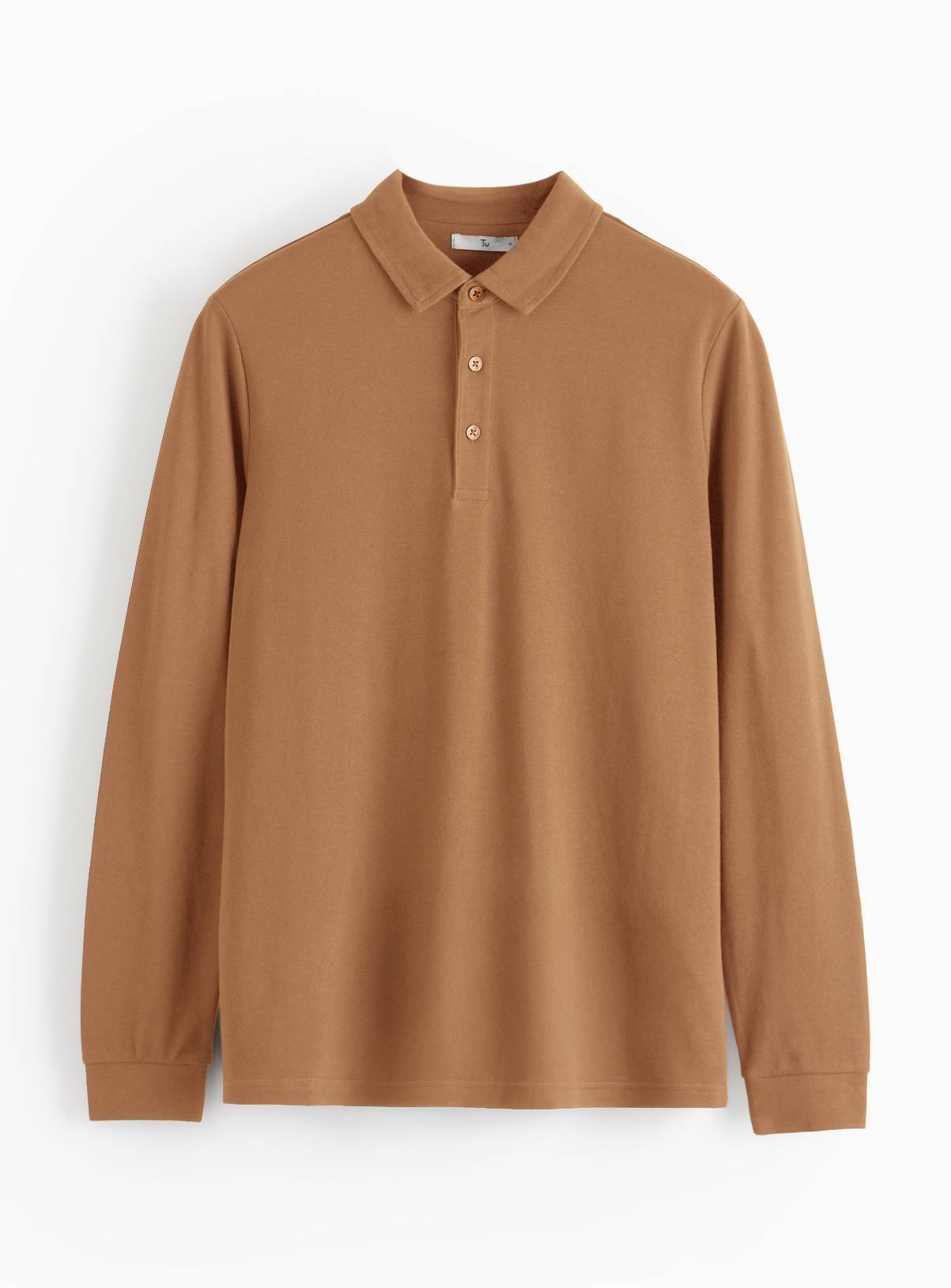 Light Brown Long Sleeve Pique Polo Shirt XL - Image 3